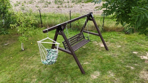 Huśtawka ogrodowa 300 cm | 3 osoby | ławka 145 cm + wiszący fotel