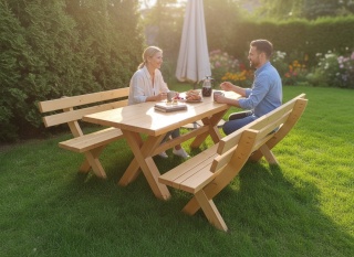 Zestaw mebli ogrodowych - stół 200x75 cm, dwie ławki